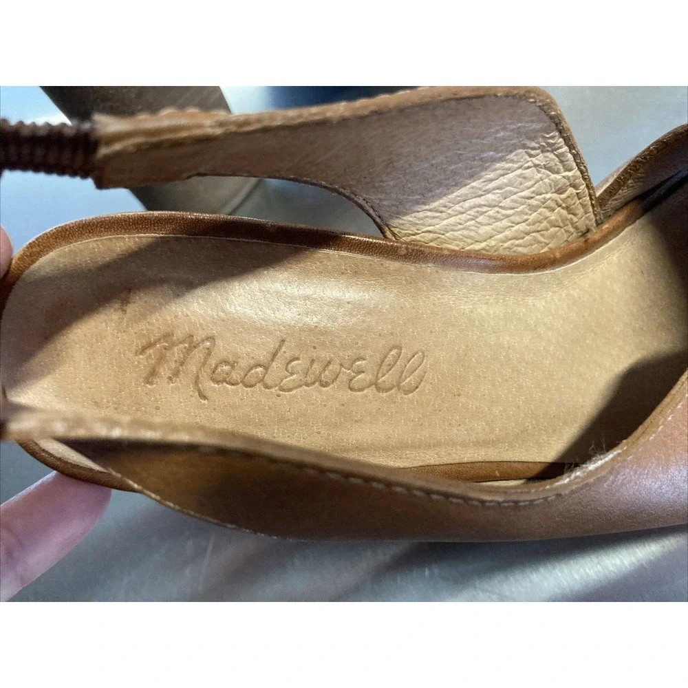 Madewell Cary Katerina Heels Peep Toe Tan Leather Slingback Sandals AH710 6.5 - Picture 2 of 8